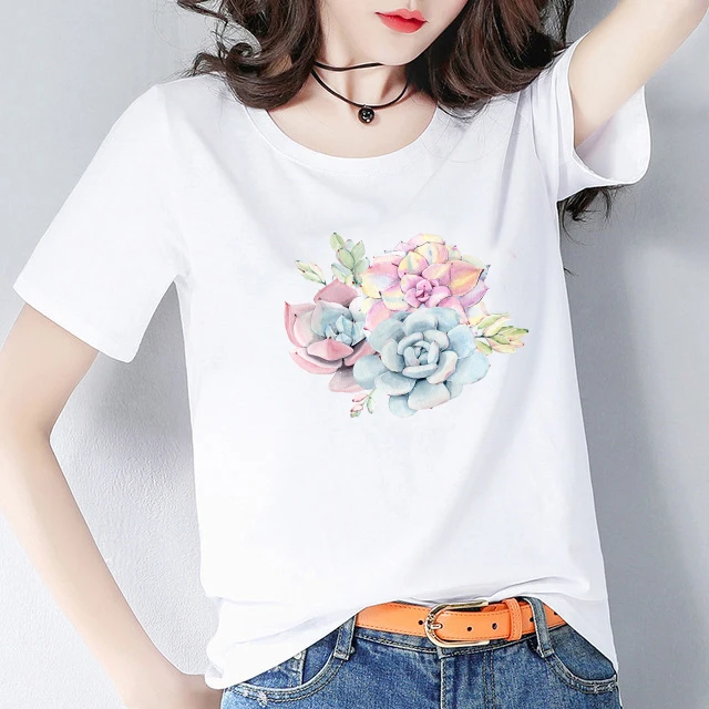 

Customized Printed Tshirt Womens Harajuku Oversized T-shirt Korean Style White ladies T-shirt 100% Cotton T'shirt Woman's shirt