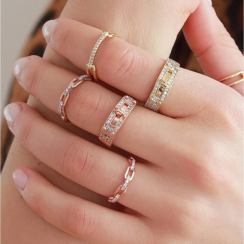 

INS Simple Chain Link Diamond Open Ring Gold-plated Adjustable Personalized Ring