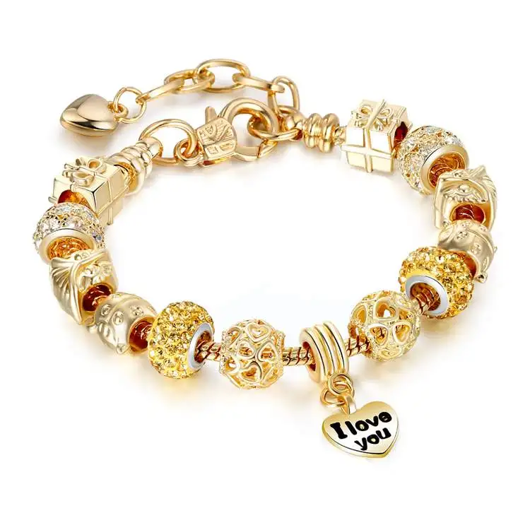 

Wholesale Crystal Beads Charm Bracelet Heart Ladies Gold Filled Beaded Bracelets High Quality