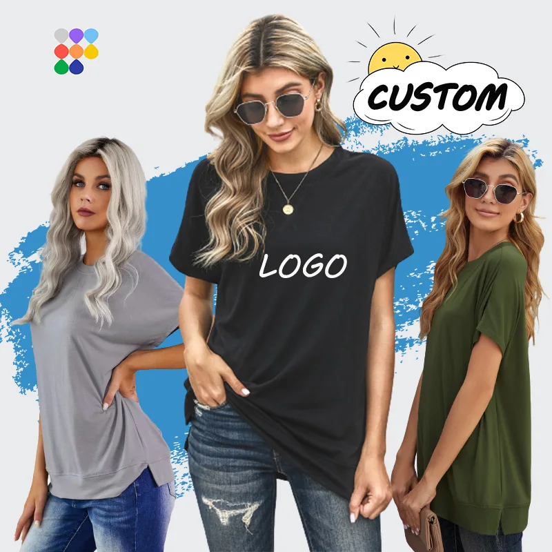 

Custom Fashion New Round Neck Solid Color Tee Short Sleeve Printed Women's T-shirts