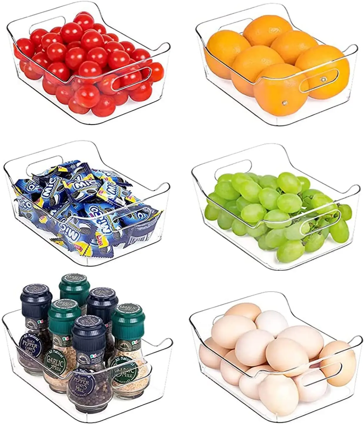 

Set Of 6 Clear Plastic Food Storage Bins with Handles Fridge Storage Containers Refrigerator Organizer Bins