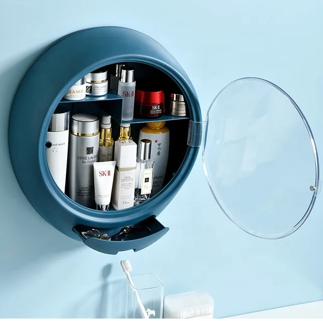 

2021 New Design Wall Mounted Makeup Box Clear Waterproof Wall Hung Cosmetic Storage Box, Pink, blue, white