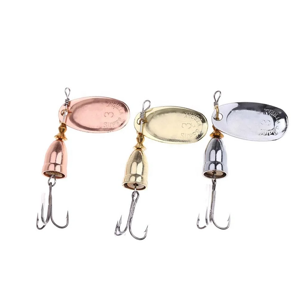 

High quality spoon lure long-throw metal rotating bait bionic spoon lure with treble hooks, Golden/silver/copper