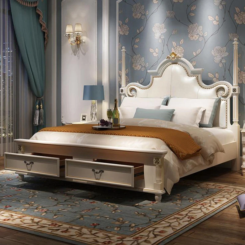 
modern european solid wood bed Fashion Carved 1.8 m bed french bedroom furniture bng004 