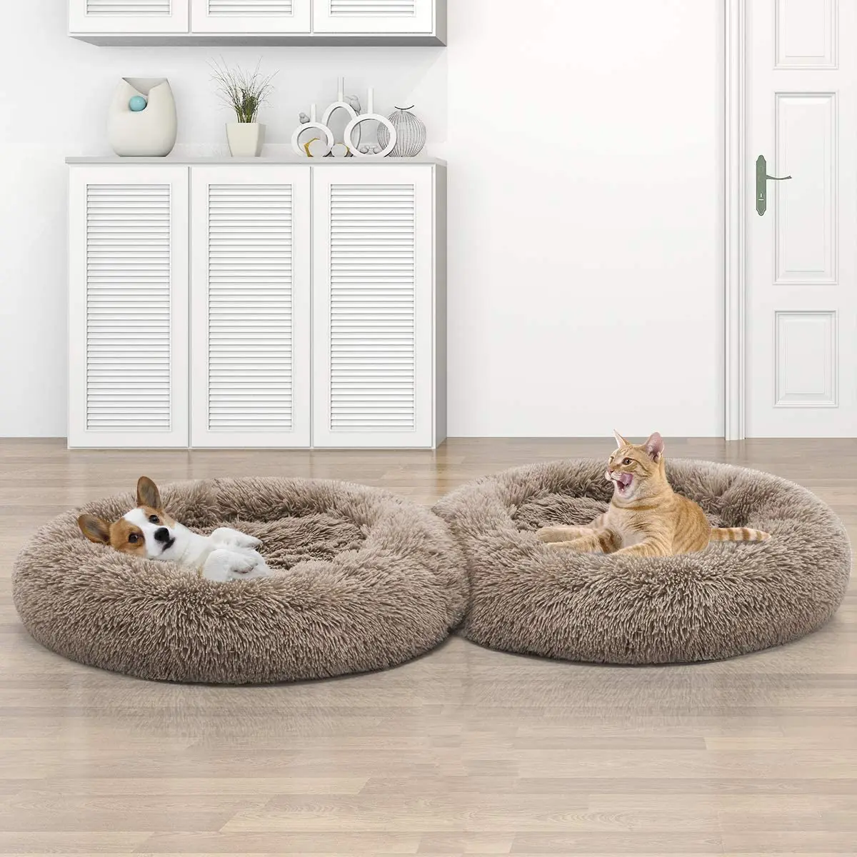 

Warm Round Plush Donut Pet Bed Soft Dog Cat Cushion Bed Calming Bed Non-Slip Bottom, 9 colors