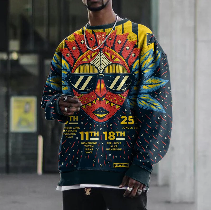 

2021 new arrivals vintage cartoon plus size sweatshirt for men high street t shirt long sleeve pull over shirt casual style, 3 color as picture