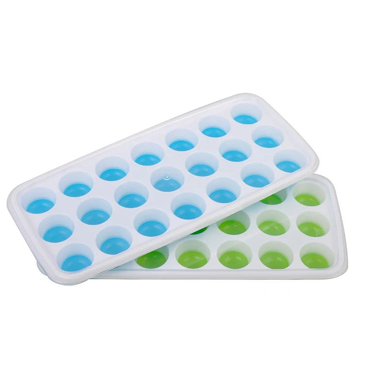 

Amazon Hot BPA Free 14 Holes Food grade Silicone Plastic Fruit Ice Cube Tray Mould With Lids, Pink,blue,green