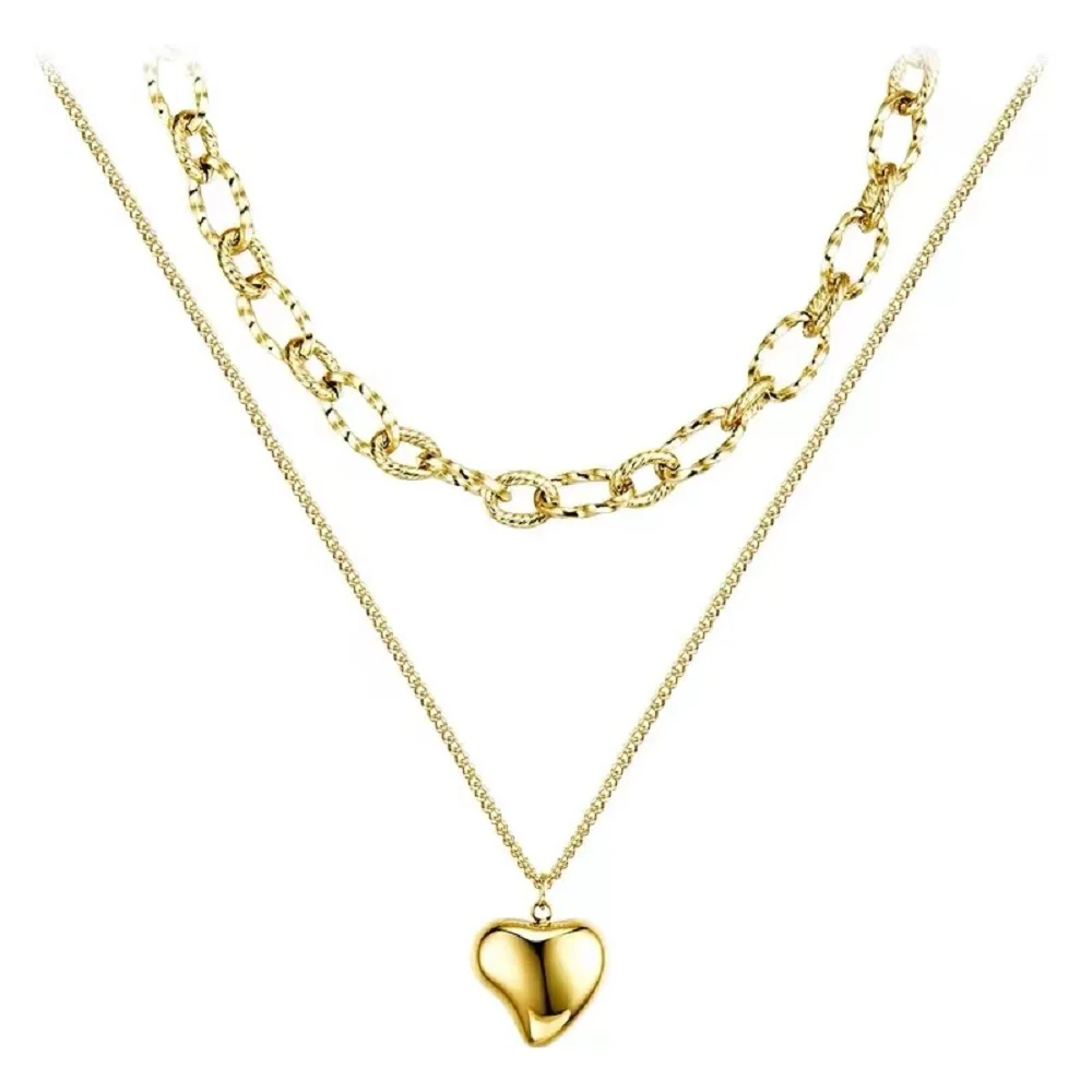 

Stainless Steel Women Jewelry Wholesale Cuban Chain Heart Pendant 18k Gold Plated Hip Hip Initial Non Tarnish Layered Necklace