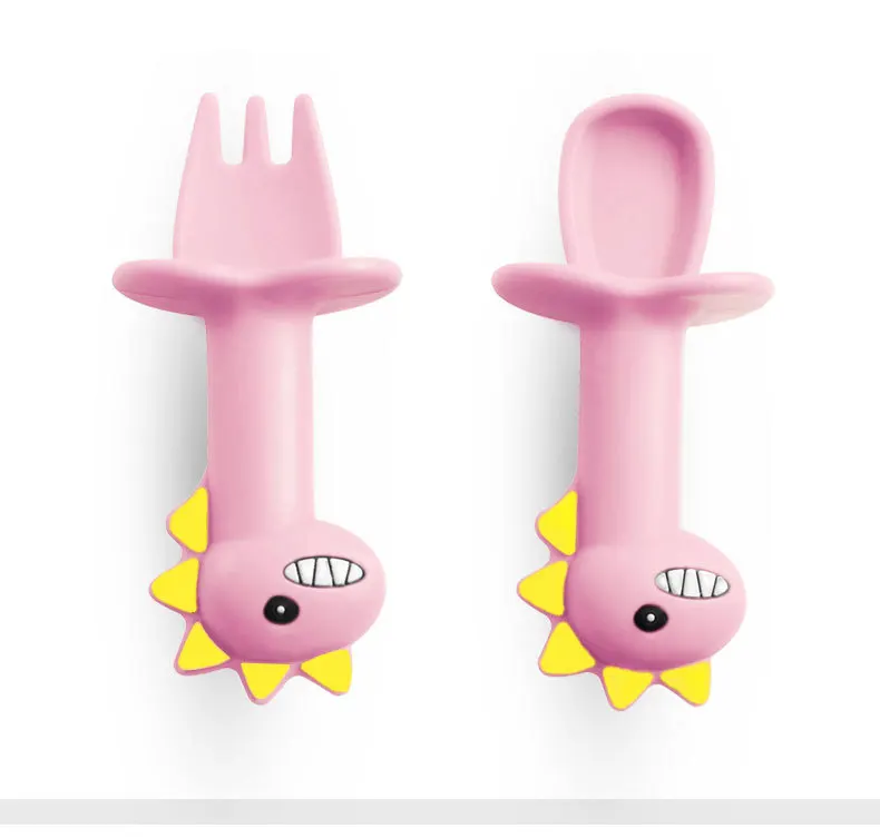 

Silicone Children's Baby Food Supplement Tableware Training Fork And Spoon, Customized color