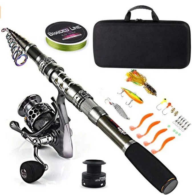 

ToMyo Travel Saltwater Freshwater Fishing Rod Combos Set, With Telescopic Fishing Pole Spinning Reels Carrier Bag