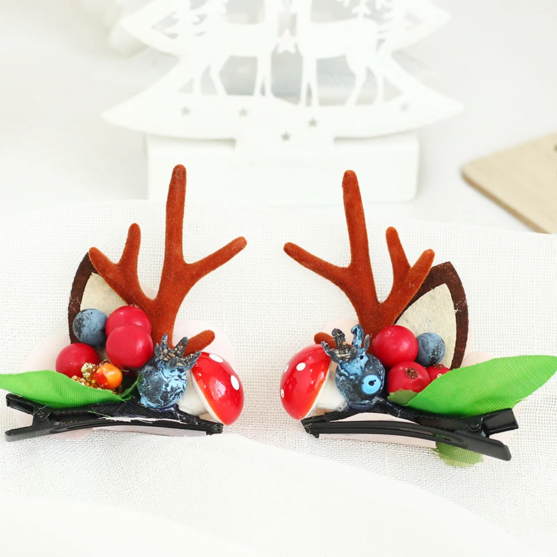

New design Factory Wholesale Christmas Hair Clip for Kids Plush Antler Horns Noel Navidad Christmas Ornaments