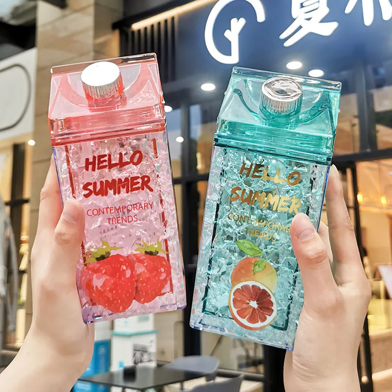 

summer crushed ice cup refrigerator cooling cup straw sippy square quicksand fruit ice drinking water bottle for juice beverage