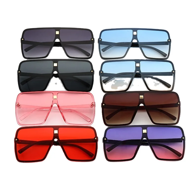 

Wholesale Custom Logo Luxury Brand Designer Flat Top Oversized Square Shades Sunglasses 2021 Fashion Shades Sun Glasses Women