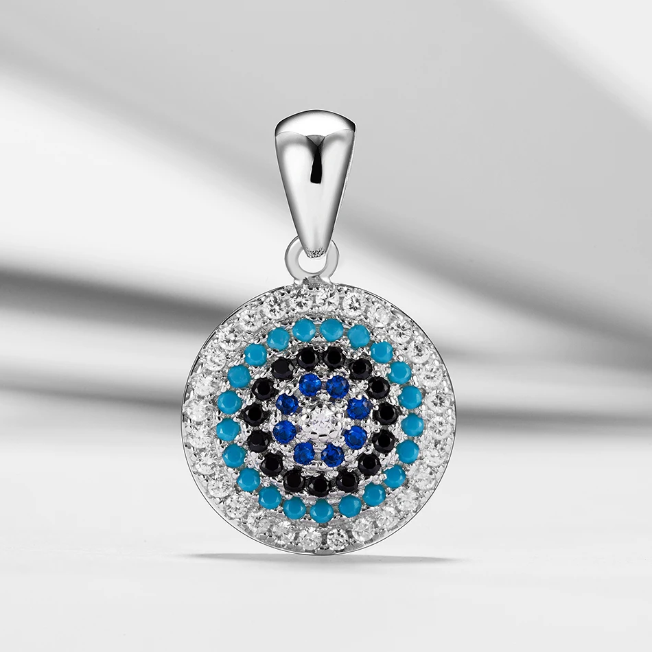 

Turkish Jewelry 925 Sterling Silver Blue Lucky Eye Pendant With Cubic Zirconia Fit Long Chain Necklace for Women Jewelry Gift