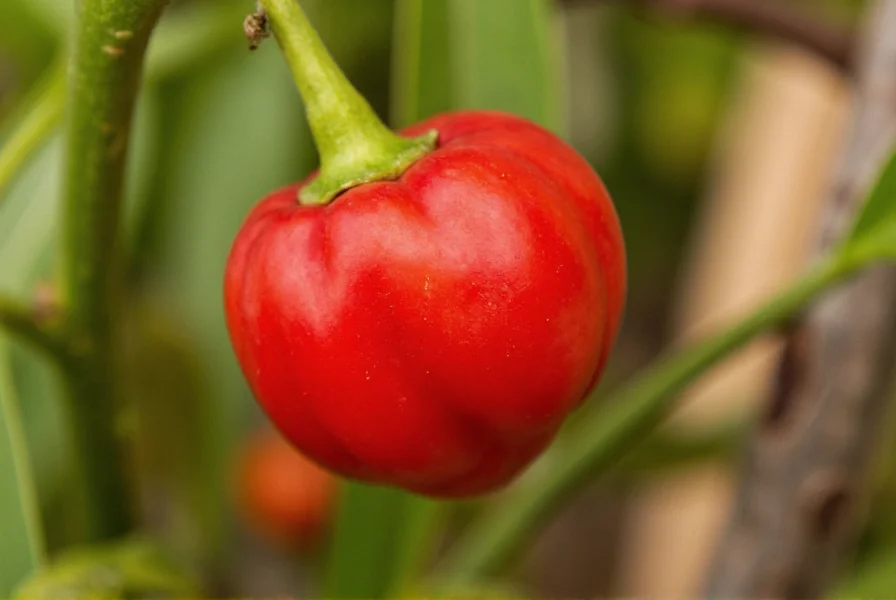 Close-up of mature red Peter Pepper fruits showing distinctive shape and texture on plant