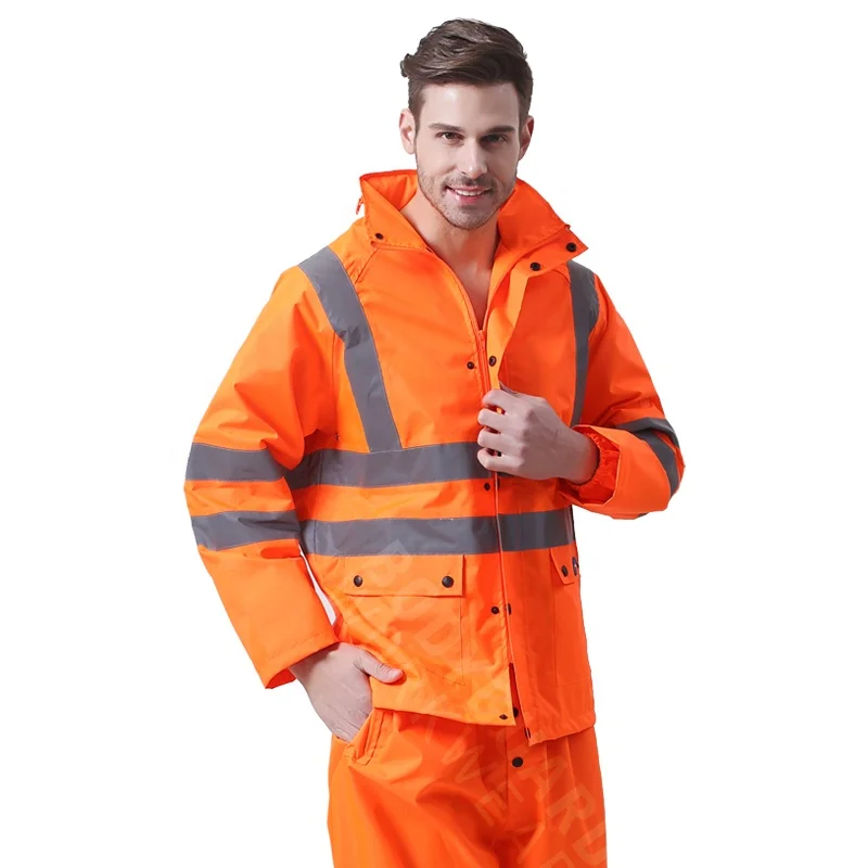 

2019 high quality Lightweight fluorescent high visibility clothing rainproof windproof rain suit for worker, Fluorescent yellow, fluorescent orange