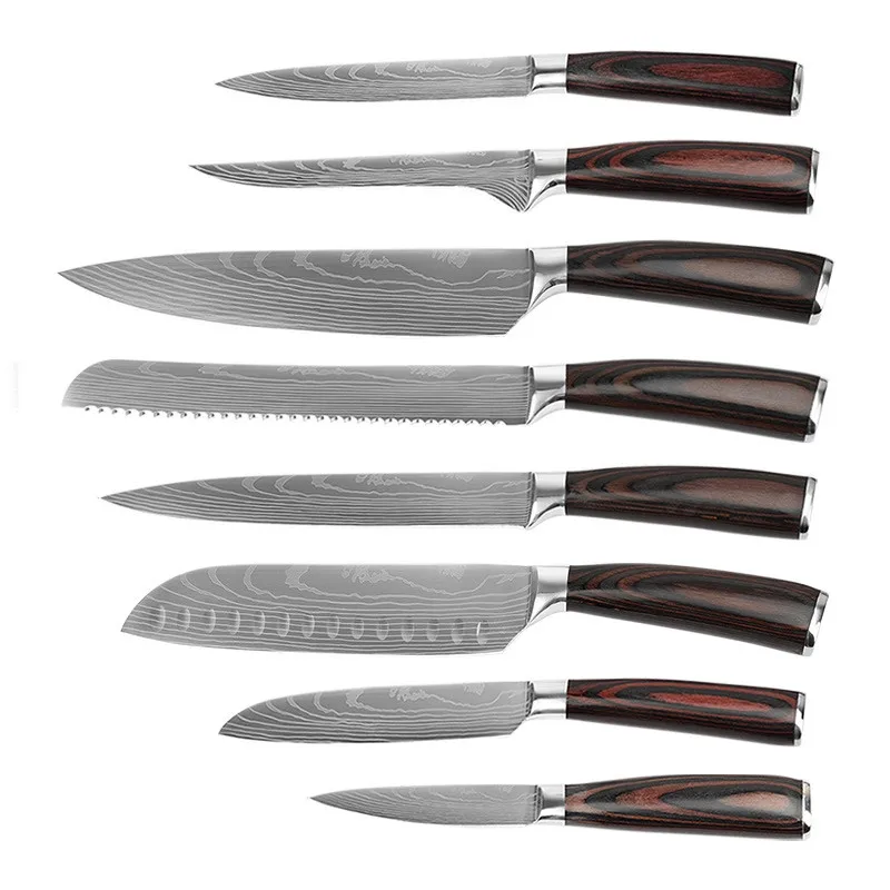 

Professional Ultra Sharp High Carbon Stainless Steel Damascus Kitchen Chef Knives set with Pakka wood Handle, Black