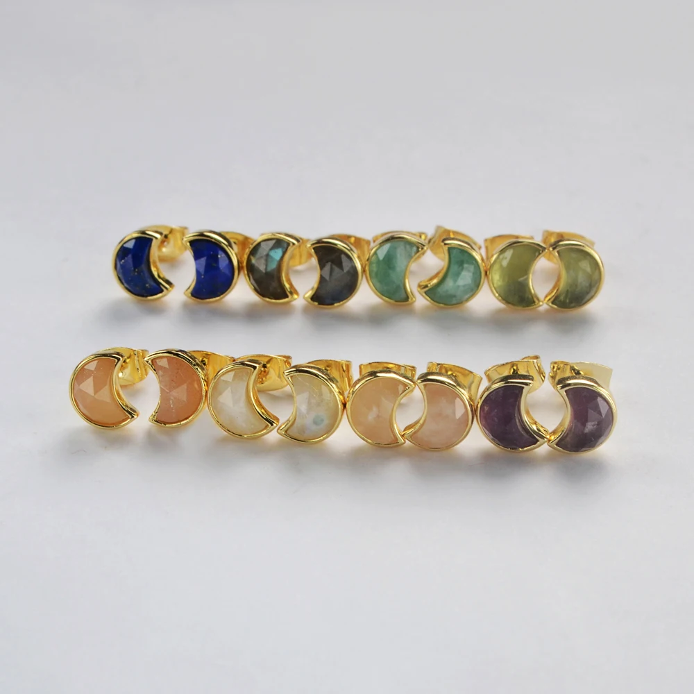 

JD001 Natural Moonstone Earring Gold Plated Healing Crystal Women Moon shape gemstone Earring