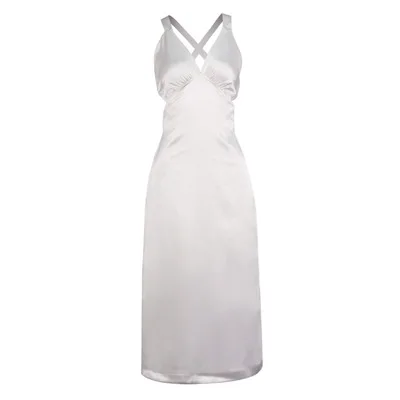 

B54516A Spring summer new lady sexy v neck fashion backless bandage satin dress, White