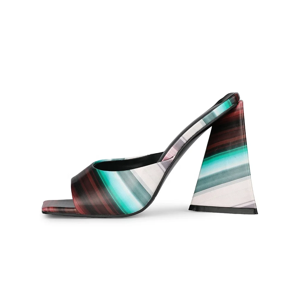 

New Arrivals 2021 Summer Sexy Women Chunky Heels Sandals Females High Heels 3D Printing Patterns Ladies Mules