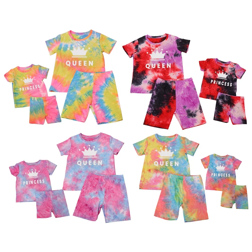 

Baby Girls Tie-Dyed Outfits for Toddler Baby Short Sleeve Tops Sets Printed Colorful Clothing Sets Casual Mommy and Me Outfits