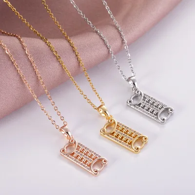 

2021 Fashion Design Simple Women Jewelry Abacus Necklace Rose Gold Shining Crystal Abacus Charm Pendant Necklace