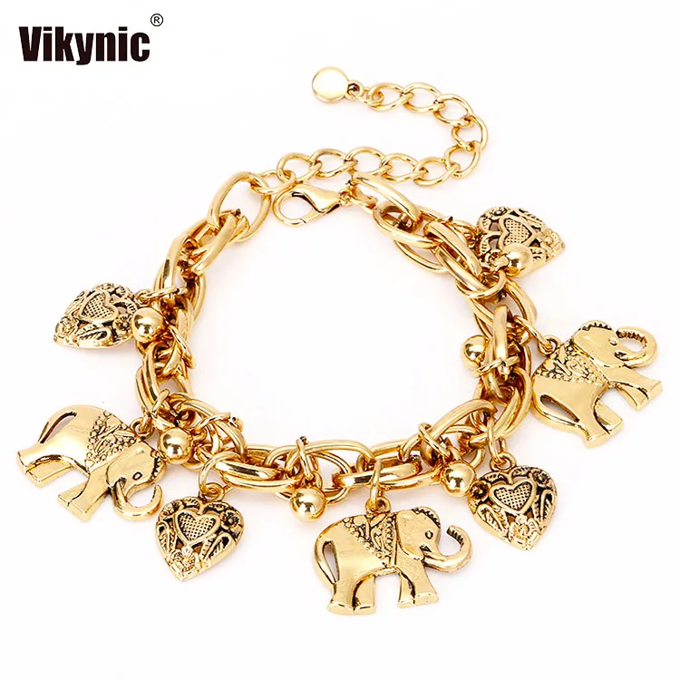 

New fashion vintage carved elephant foot chain peach heart bracelet alloy anklet, Gold sliver