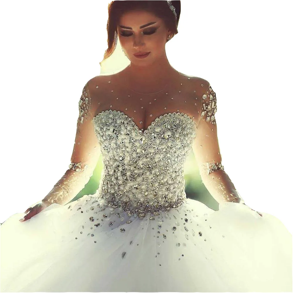 

Sweetheart Pedreria Para Vestidos De Novia Long Aleeved Lace Diamond Wedding Dress 2019