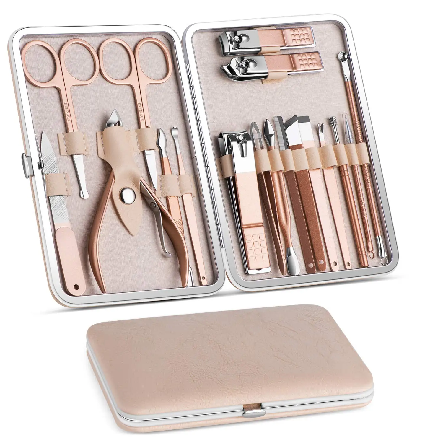 

Rose Gold 4pcs to 18pcs Pedicure Kit Nail Clippers Professional nail care Manicure Set with Luxurious Travel Case