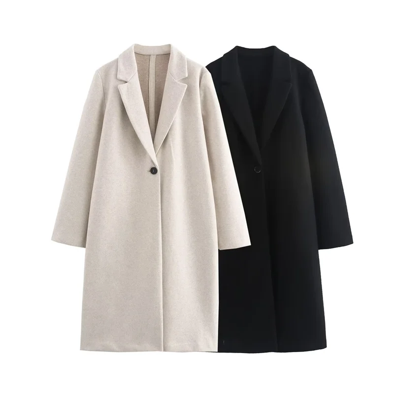 ZATRHMBM Women's Jacket 2024 New Winter Coat One Button Overcoat Long Loose Fashion Women's Clothes Elegant Woman Outerwear