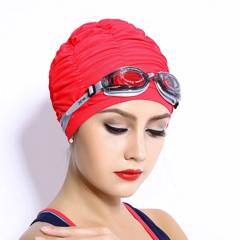 

YK48 good quality Nylon swimming cap solid women's swim hat swimsuit cap bathing suit swim pool cap, Red, black, blue