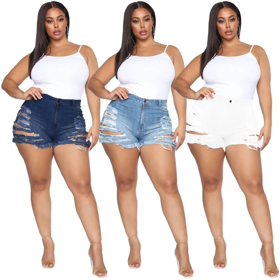 

Wholesale Skinny Party Fashion hot sale fashion Cotton ripped jeans women breathable Colorful Shorts