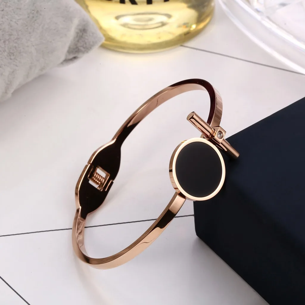 

Tiktok Hot Trend Jewelry Simple Black Round Brand Stainless steel Opening Bracelet Female Manufacturers Direct Sales bangle