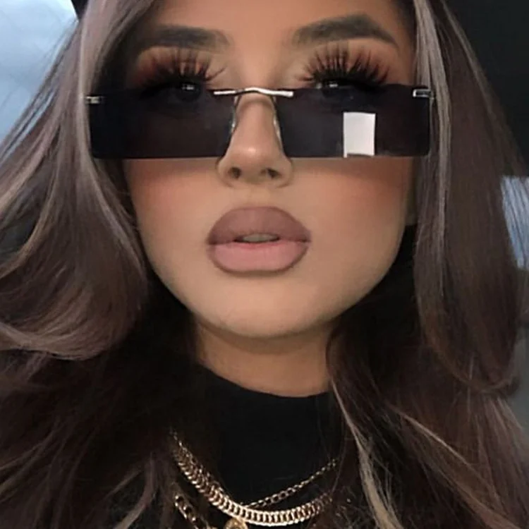 

Rimless sun glasses trending shades 2022 black fashion eyes glass 2021 small rectangle sunglasses luxury women