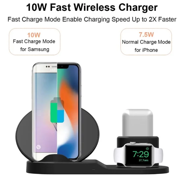 
Cellphone Qi Wireless Charger Portable 3 in 1 Charging Station For iPhone Earbuds Air Pod 