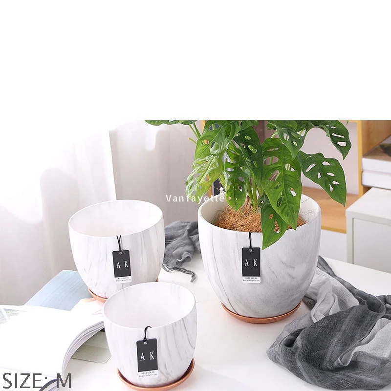 

7" Ceramic Pot and Saucer Cheap Plant Vase Ceramic Planters Ceramic Plant Pot with Drainage with Saucer, White marbling