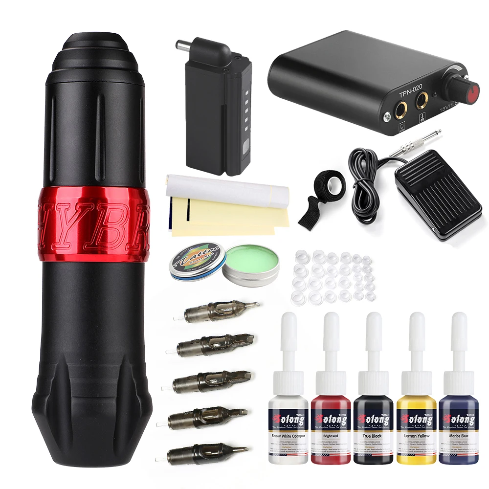 

Hot Sale Tattoo Rotary Machine Pen Kit With Wireless Battery Power Supply Set