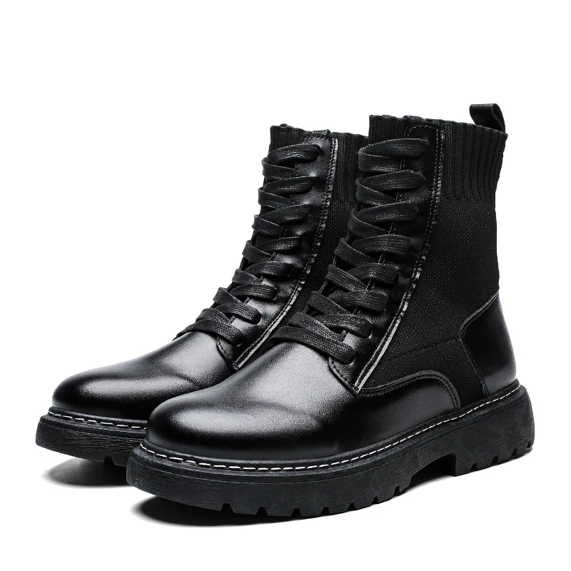 

dropshipping wholesale men's boots ankle chelsea boots stretch side fashion trend PU black motorcycle boots