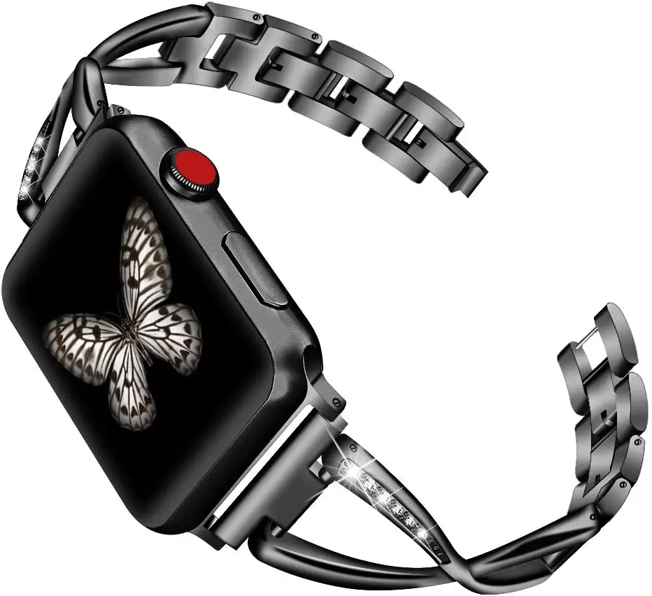 

2021 new designer apple watch loop band with diamond for custom apple smart watch series 3 4 5 6, Rose gold , pink gold silver , black