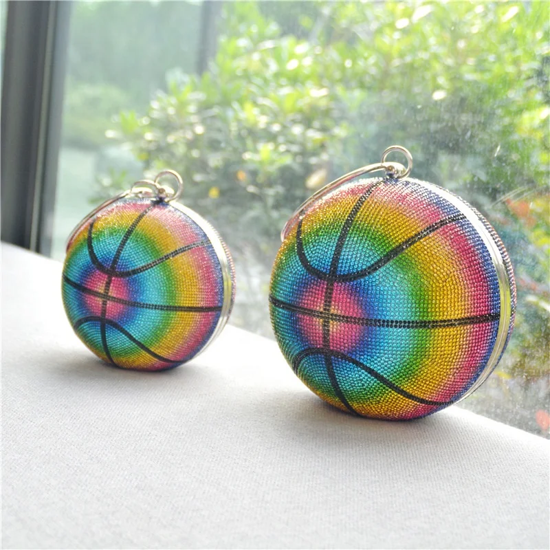 

Wholesale Luxury Round Clutch Bags Shiny Crystal Wedding Bridal Purse and Handbags Women Colorful Basketball Ball Evening Bags