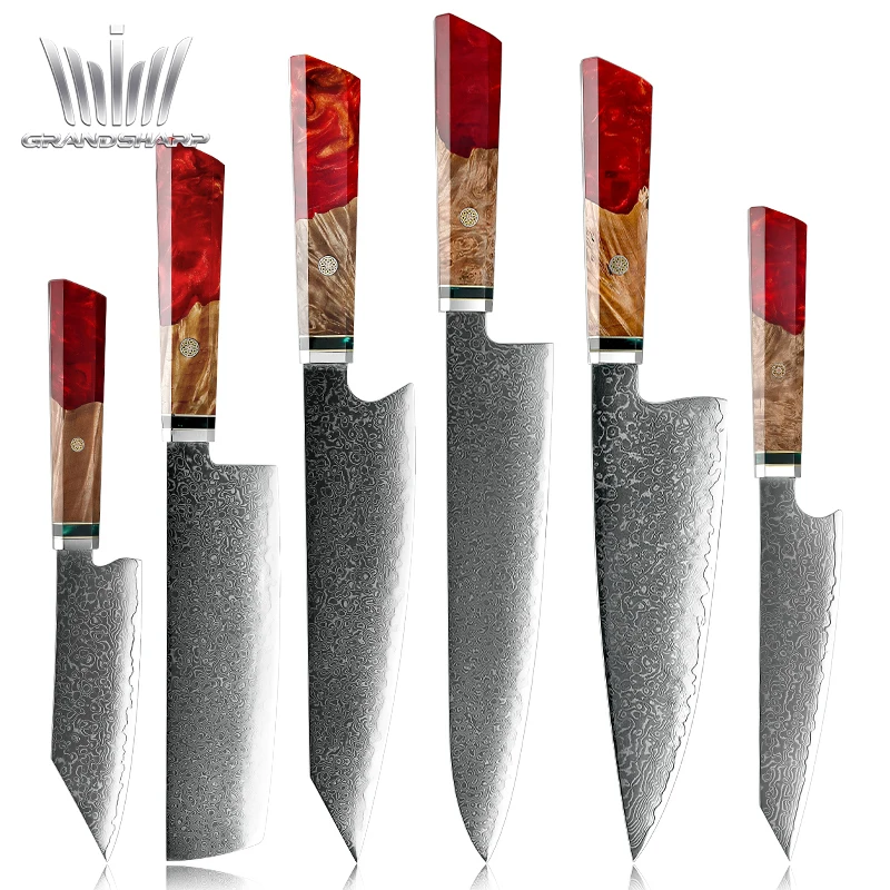 

Grandsharp Professional Damascus Steel Chef Knives Japanese Stainless Steel Kitchen Slaughter Knives Set Meat Butcher Tools