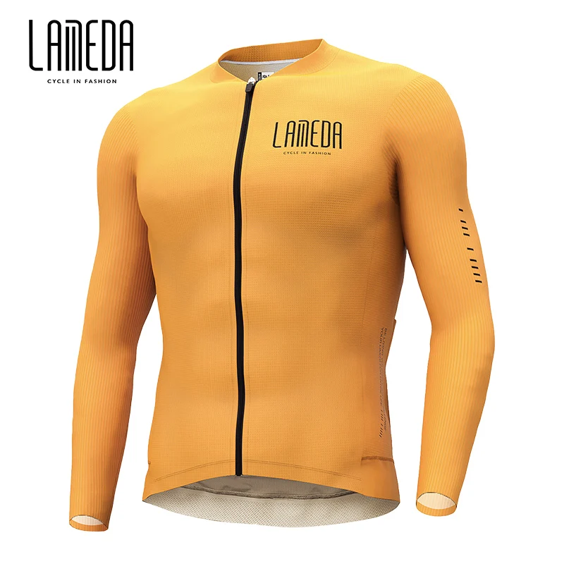 

LAMEDA Hot Design Mens Quality Fabric Long Sleeve Road Bike Bicycle Cycling Jersey, Blue, yellow, green