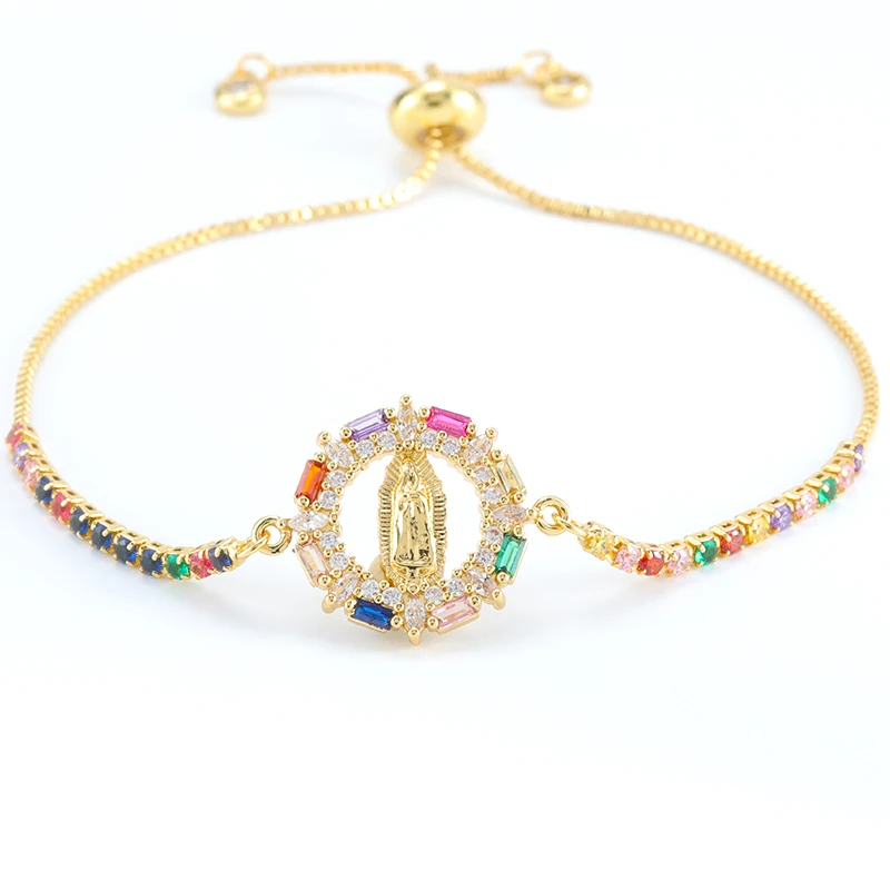 

Fashion jewelry rainbow cubic zirconia gold plated our lady of virgencita de guadalupe virgin necklace
