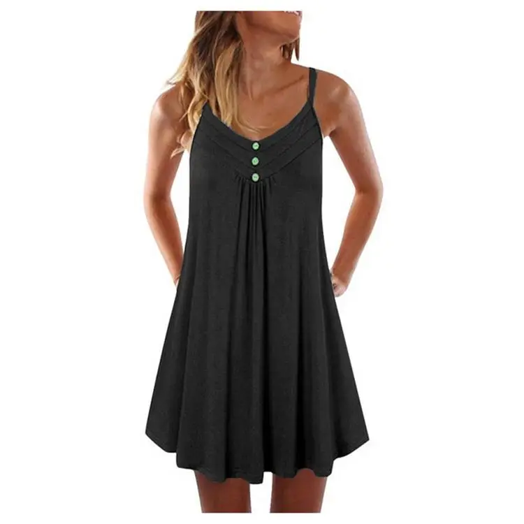 

Best Design Fashion 2021 Loose Knit Plus Size Casual Dress V-Neck Solid Spaghetti Strap Dresses Women Ladies