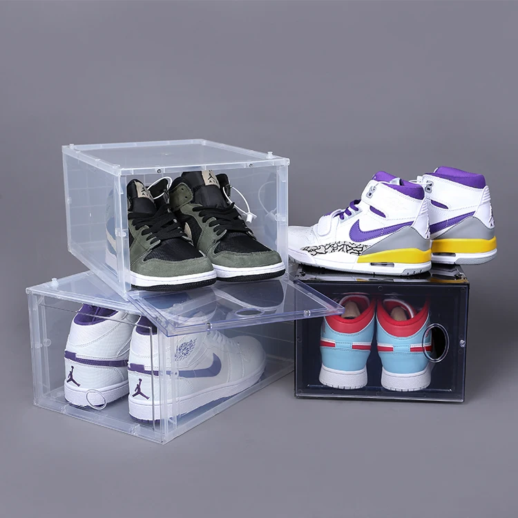 

THREE LEAF 5689 wholesale custom acrylic drop front for shoe transparent storage boxes bins