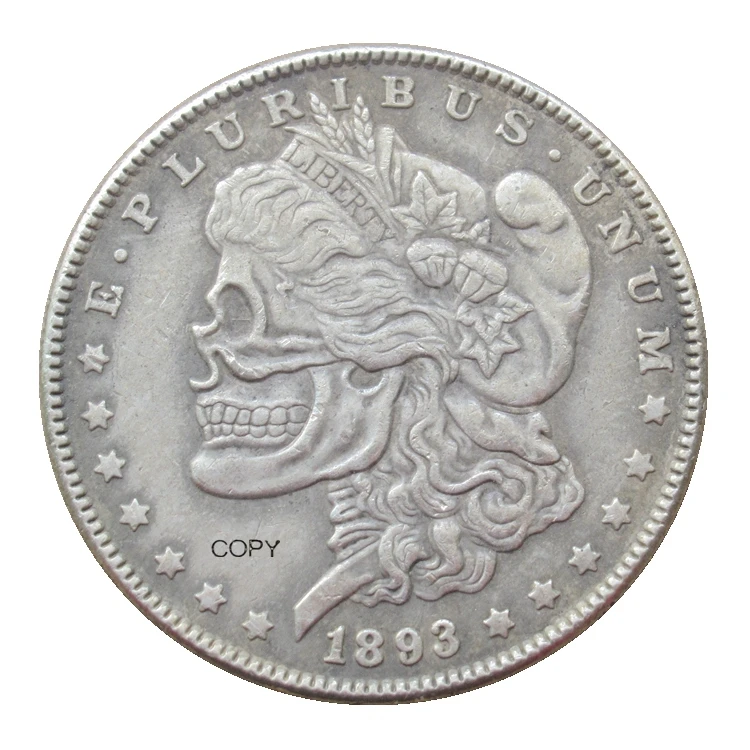 

US Head To Head Hobo Peace Dollar Zombie Skeleton And Morgan Dollar Zombie Skeleton Silver Plated Reproduction Coin