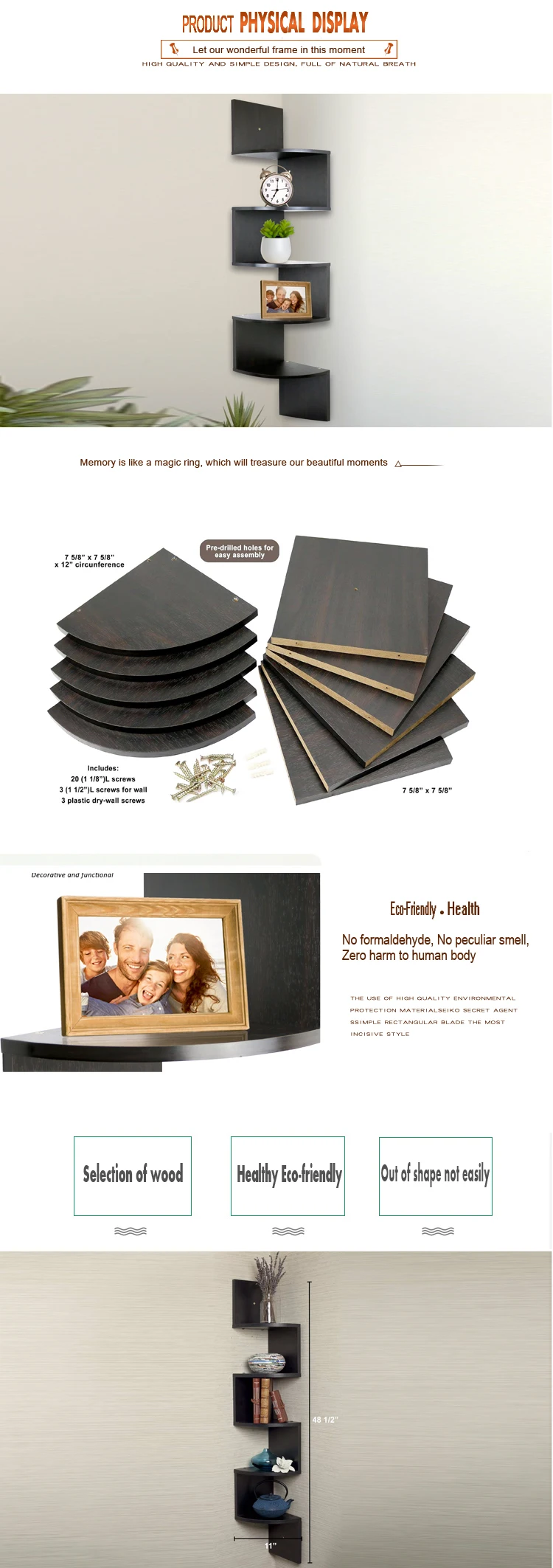 Durable and beautiful home floating wall mounted wall corner shelf