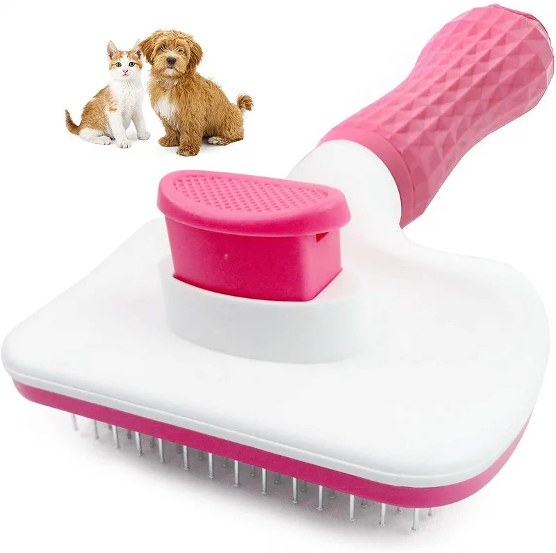 

Pet Grooming Tool Removes Undercoat Shedding Mats Tangled Hair Comb Massage Particles Dog Cat Self Cleaning Slicker Brush, Pink, blue
