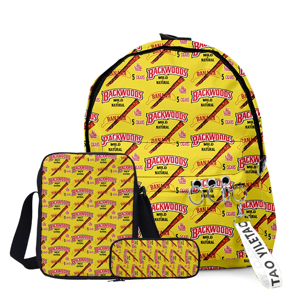 

Hot Sales Custom Logo backwoods Backpacks 3D Print 3pcs Set Laptop Outdoor Sport Travel Rucksack, Orange
