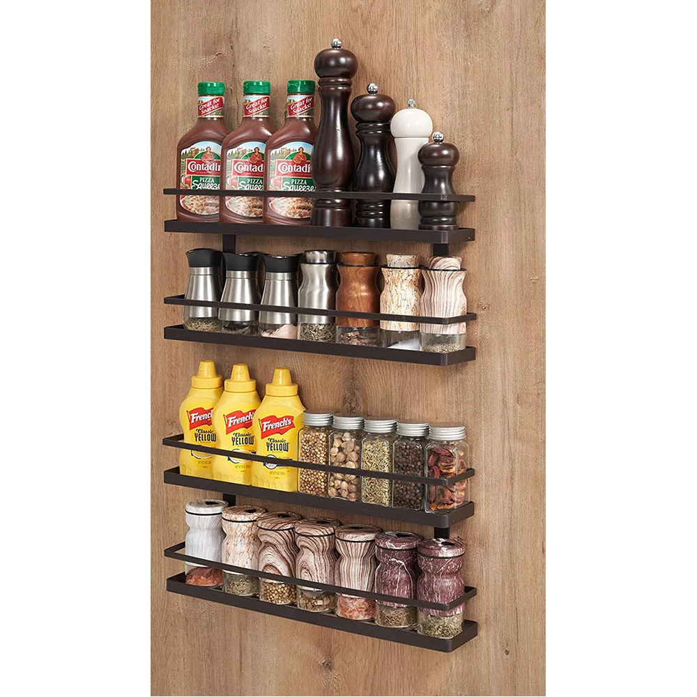 

ORR137 2 Pack - 2 Tier Wall Mounted Spice Rack Organizer, Seasoning Shelf Storage Holder for Kitchen Cabinet Pantry Door, Bronze